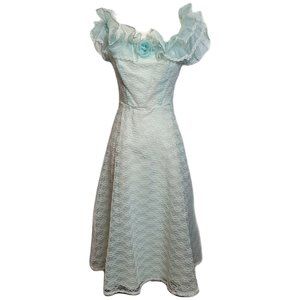 Vintage Lace Formal Dress Ruffled Straps Off Shoulder Roberta California Sz 3/4